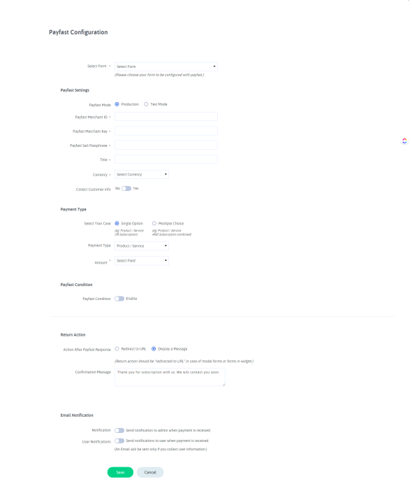 Payfast integration with ARForms - 2