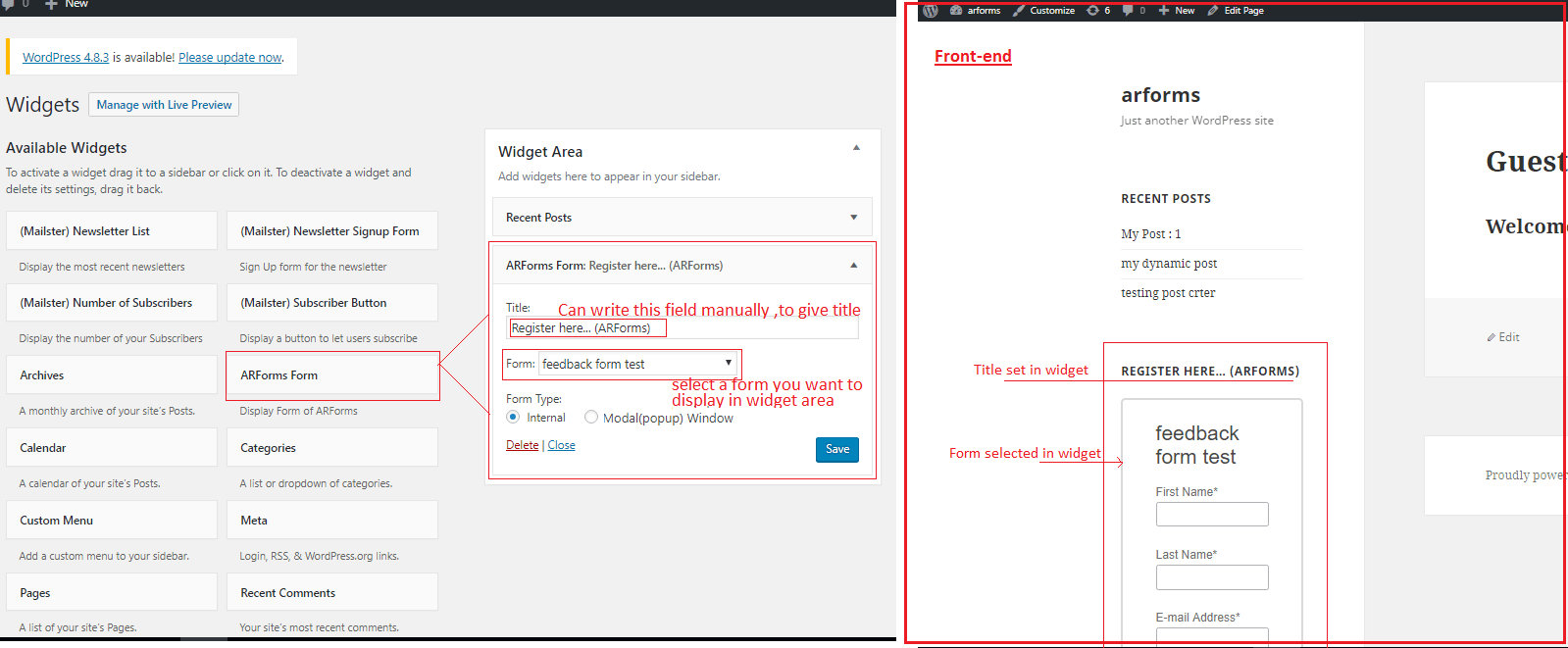 ARForms in Widget