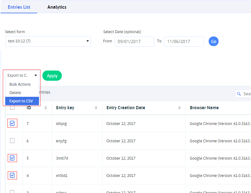 Export Entries as CSV