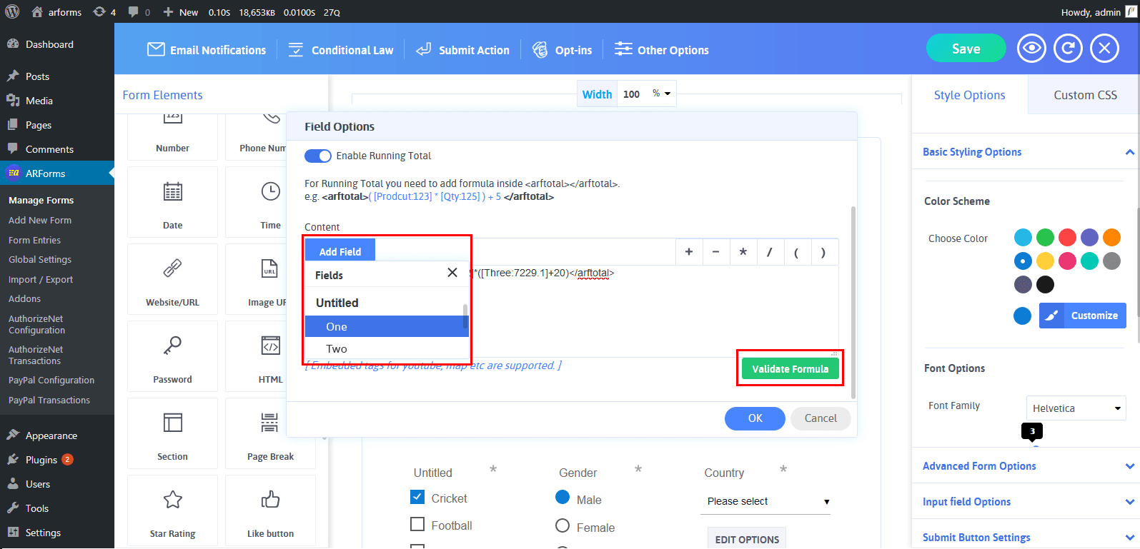 HTML running total add fields