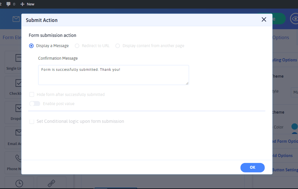 Submit Action Setting