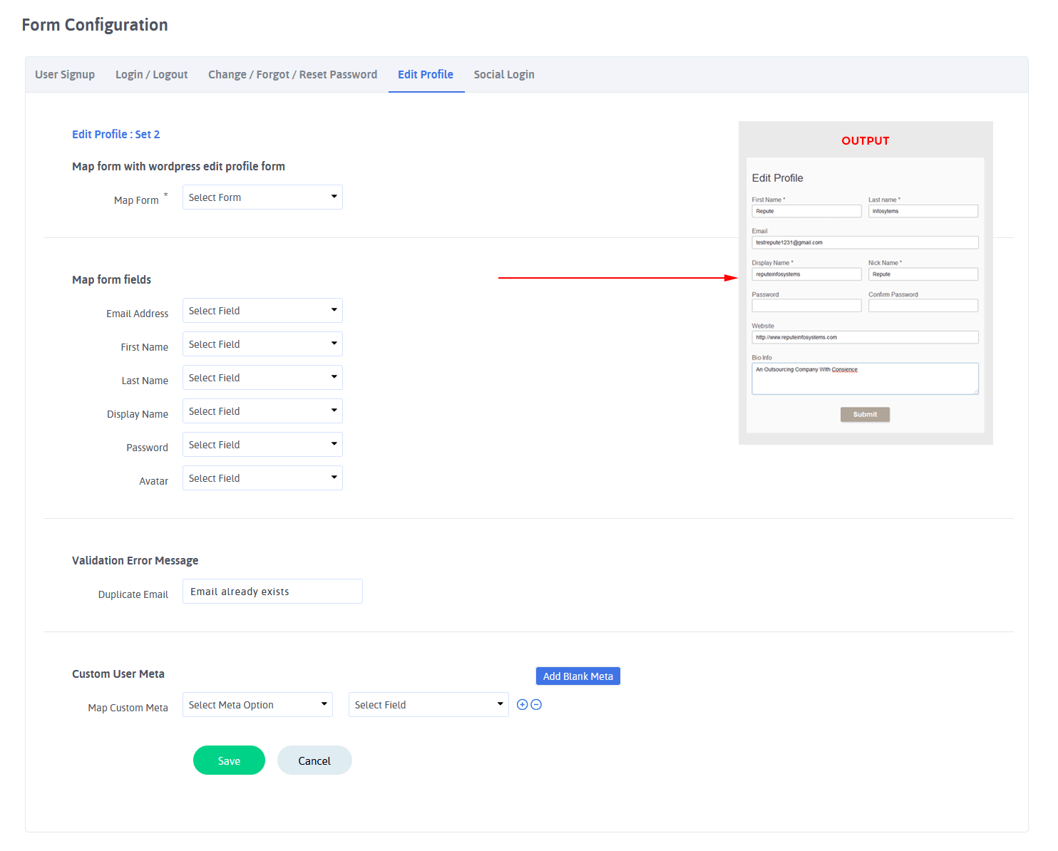 ARARFoms User Signup - Edit Profile Configuration
