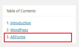 ARForms GDPR - Table Of Content