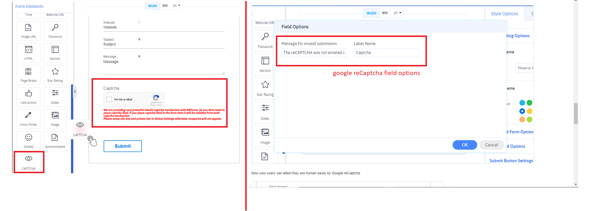ARFoms Google reCaptcha - Add Field