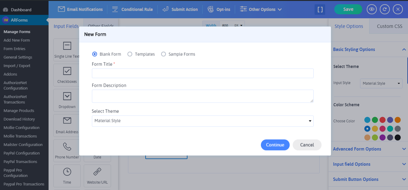 Selecting Job Application Form - ARForms