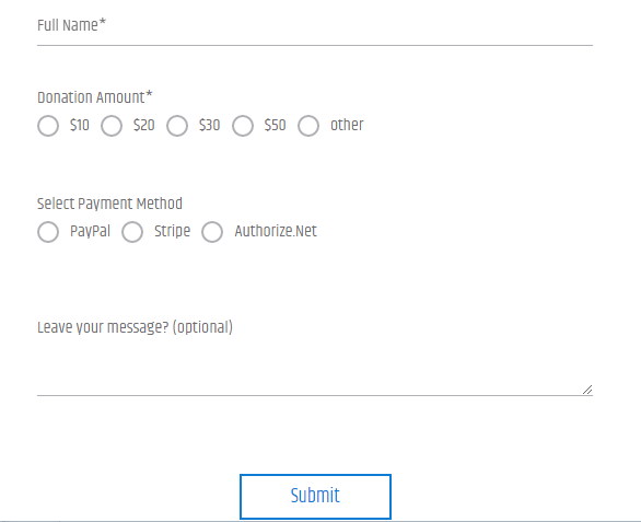 Donation Form Fields with Submit Button