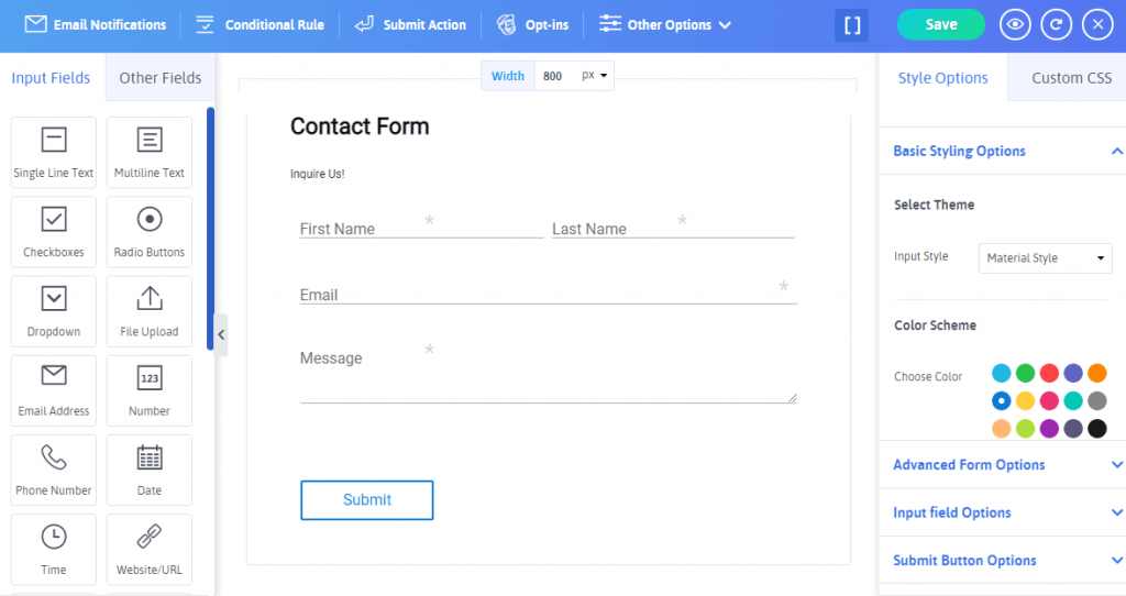 Contact form Fields in ARForms form builder-min