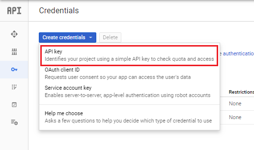 ARFoms Google Create API Key