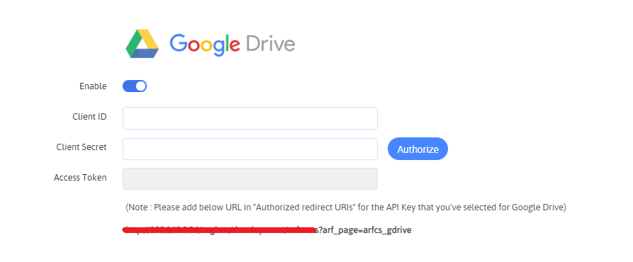 ARFoms Google Drive Configuration