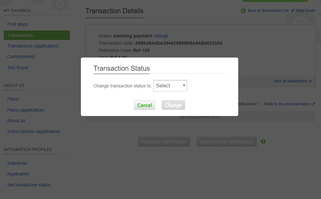 ARFoms Pagseuro - account change transaction status