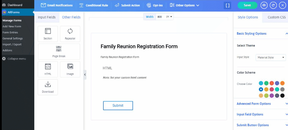 add fields to form