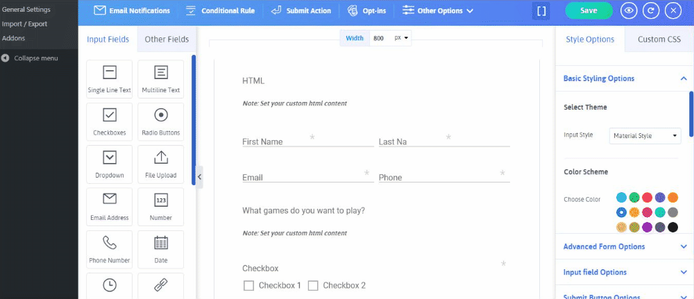 adding checkboxes in form