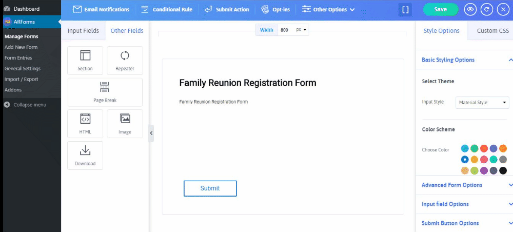 create registration form
