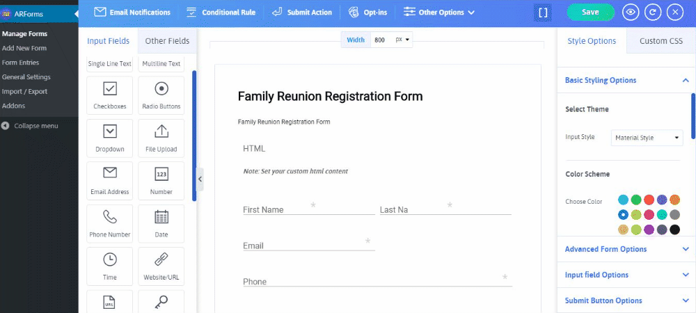 add email - contact field to form