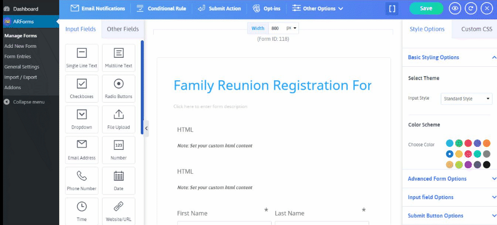 Multi line text field in form