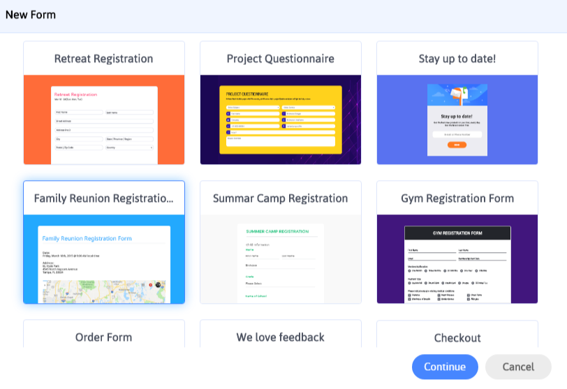 predefined form templates