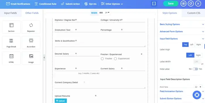 Add the Necessary Fields While Creating a Job Application