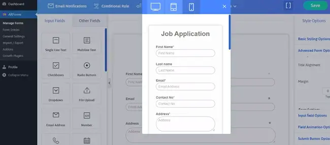 ARForms form is fully customizable and responsive