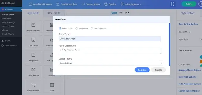 Add New Form using ARForms