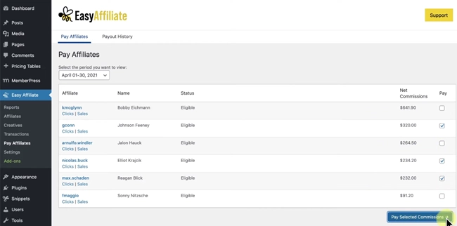 easy affiliate plugin settings