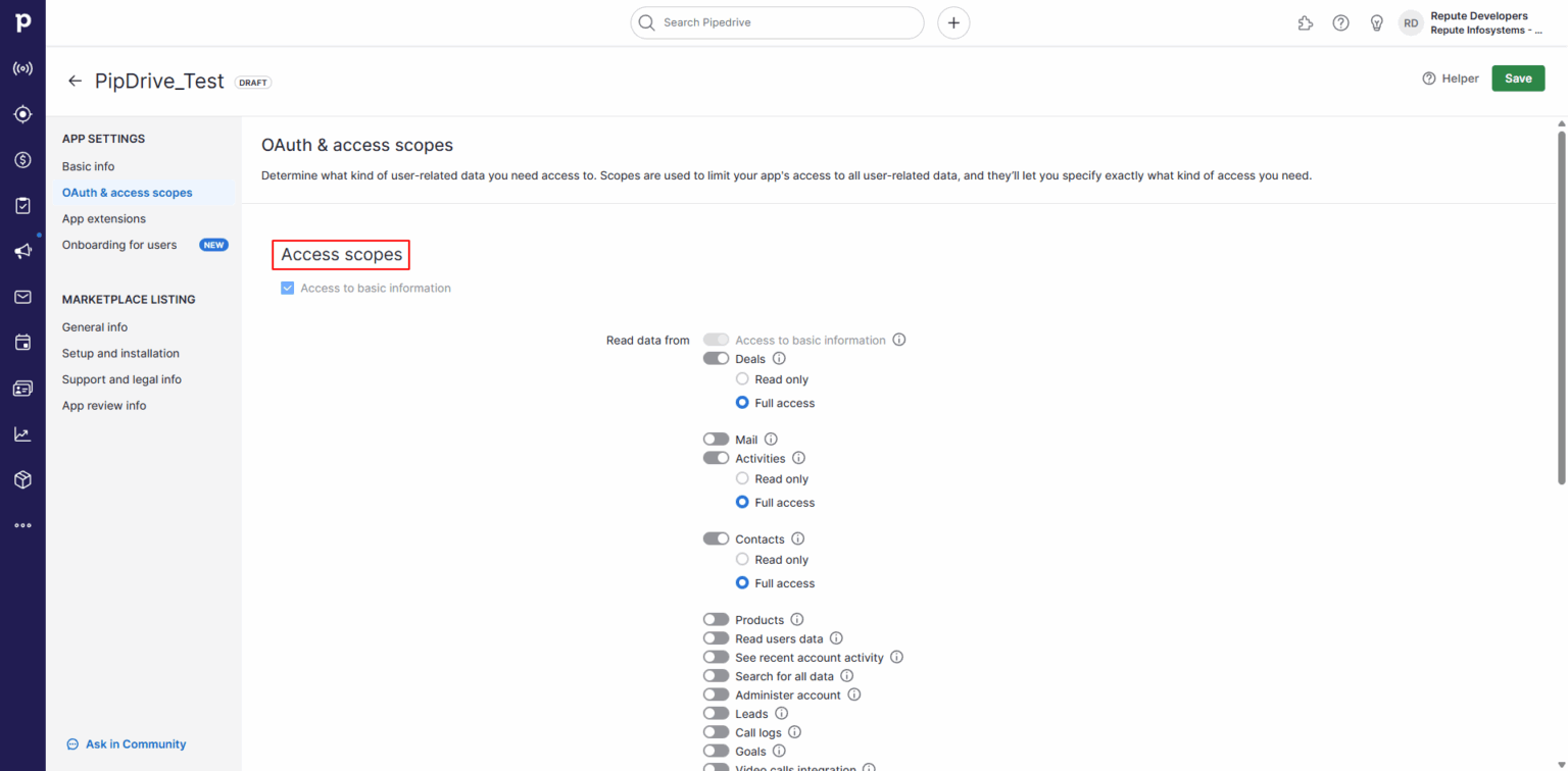 OAuth Scopes Configuration