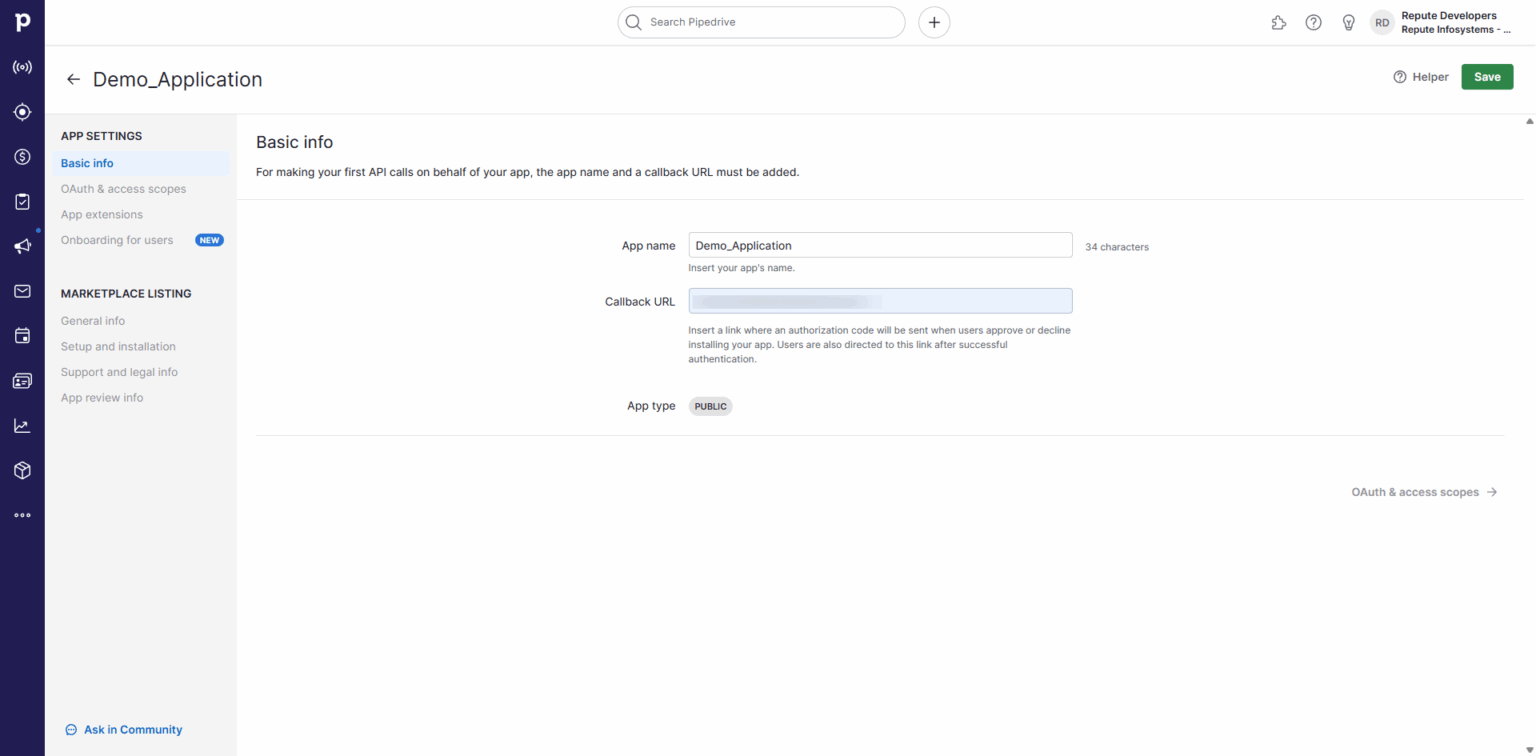 Pipedrive Create App UI