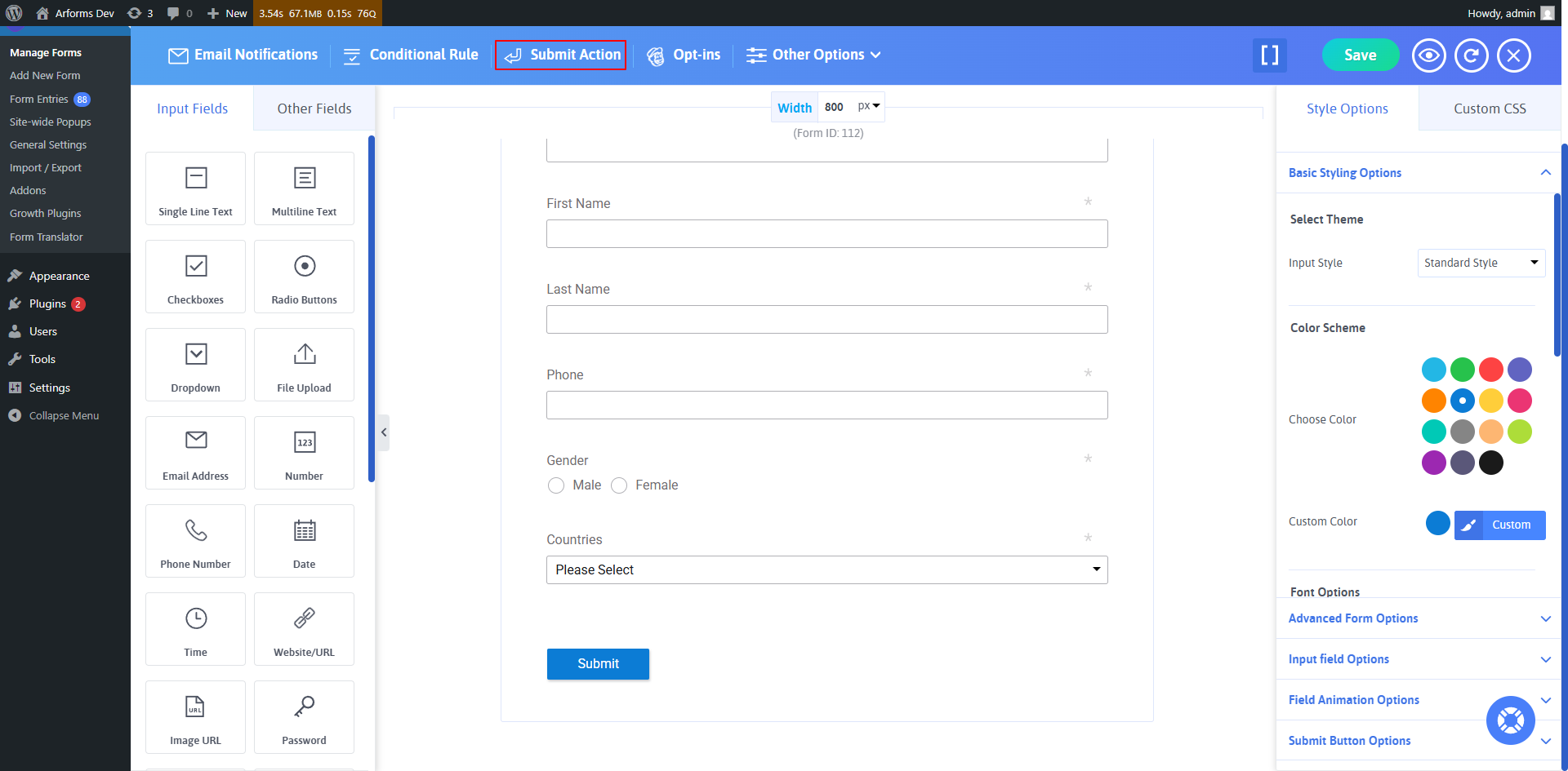 ARForms On Submit Actions