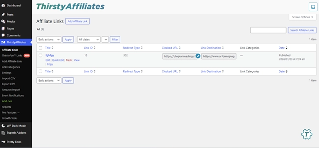 thirsty affiliates dashboard
