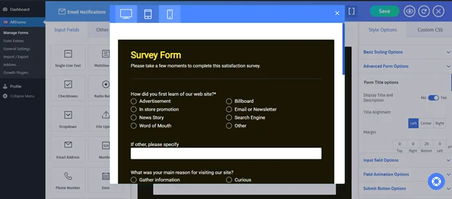 Publish Your Survey Form