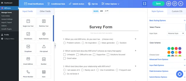 ready to go survey form inside your live form editor