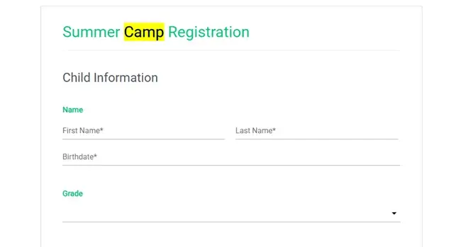 Summer Camp Registration Form Template