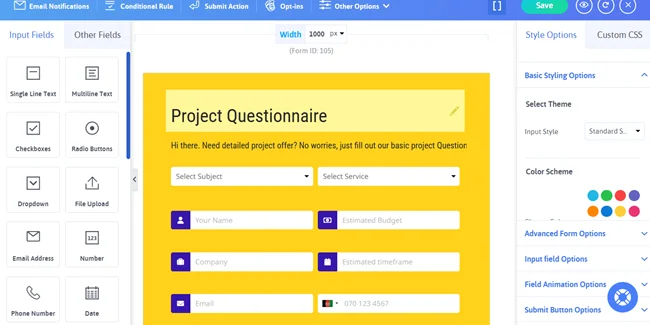 customize your questionnaire form