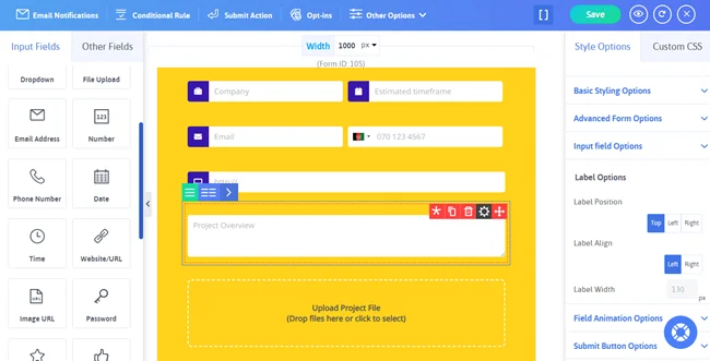 drag form fields into your questionnaire form