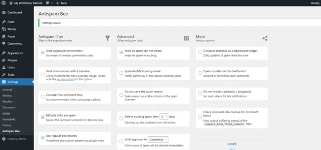 antispam bee - wordpress dashboard