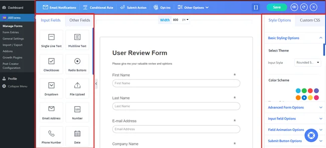 arforms form editor features