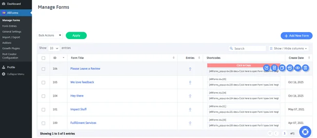 arforms manage forms