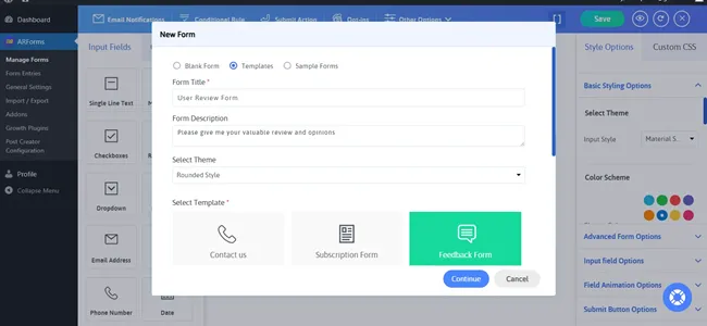 arforms new form popup