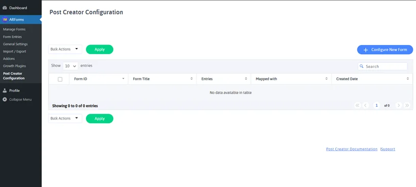 arforms post creator configuration