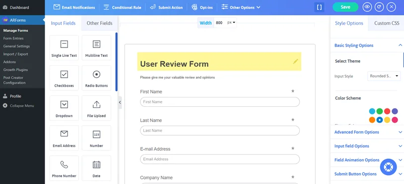 arforms visual form editor