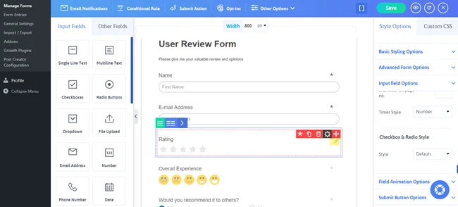 edit user review form