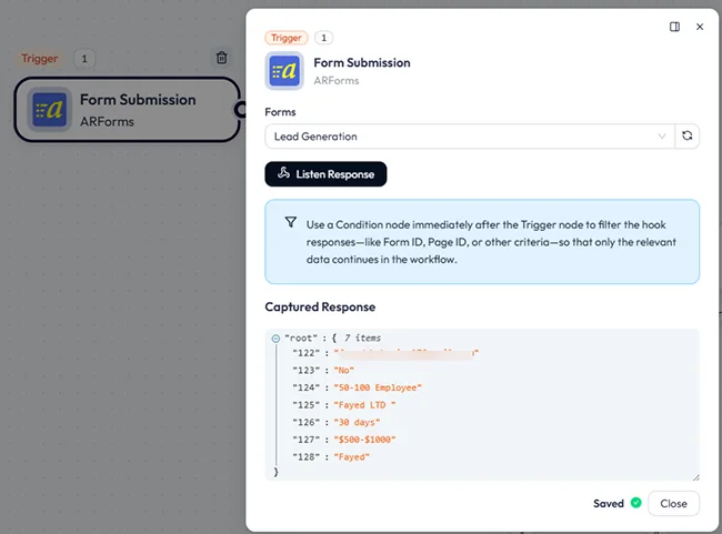 capture response in form submission