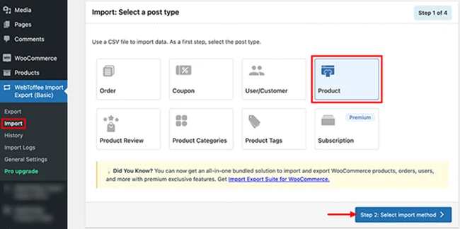 click import and select as post type