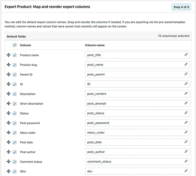 map and reorder export columns
