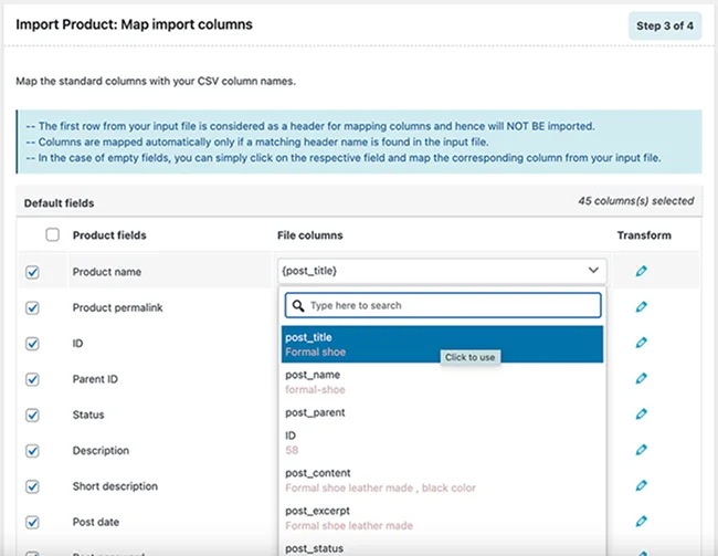 map import method columns