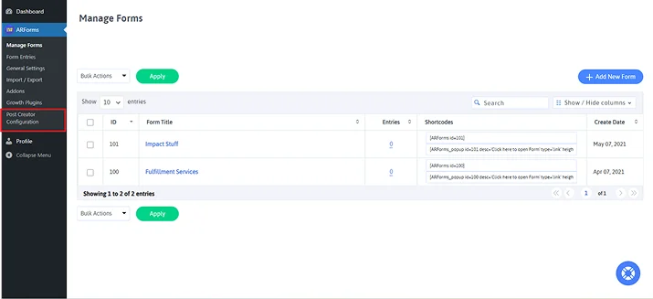 click on post creator configuration