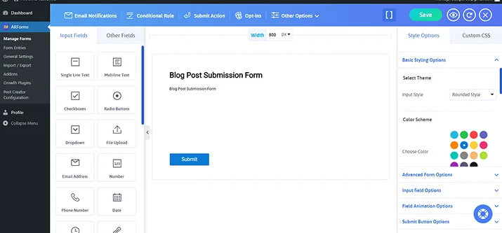 create blog post submission form