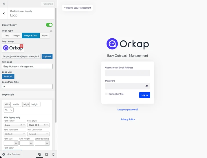 custom logo and branding for login page