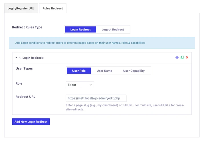 redirects after login