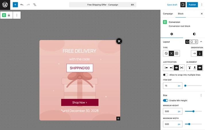 customized popup campaign preview