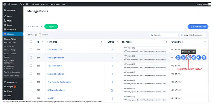 duplicate your form in arforms